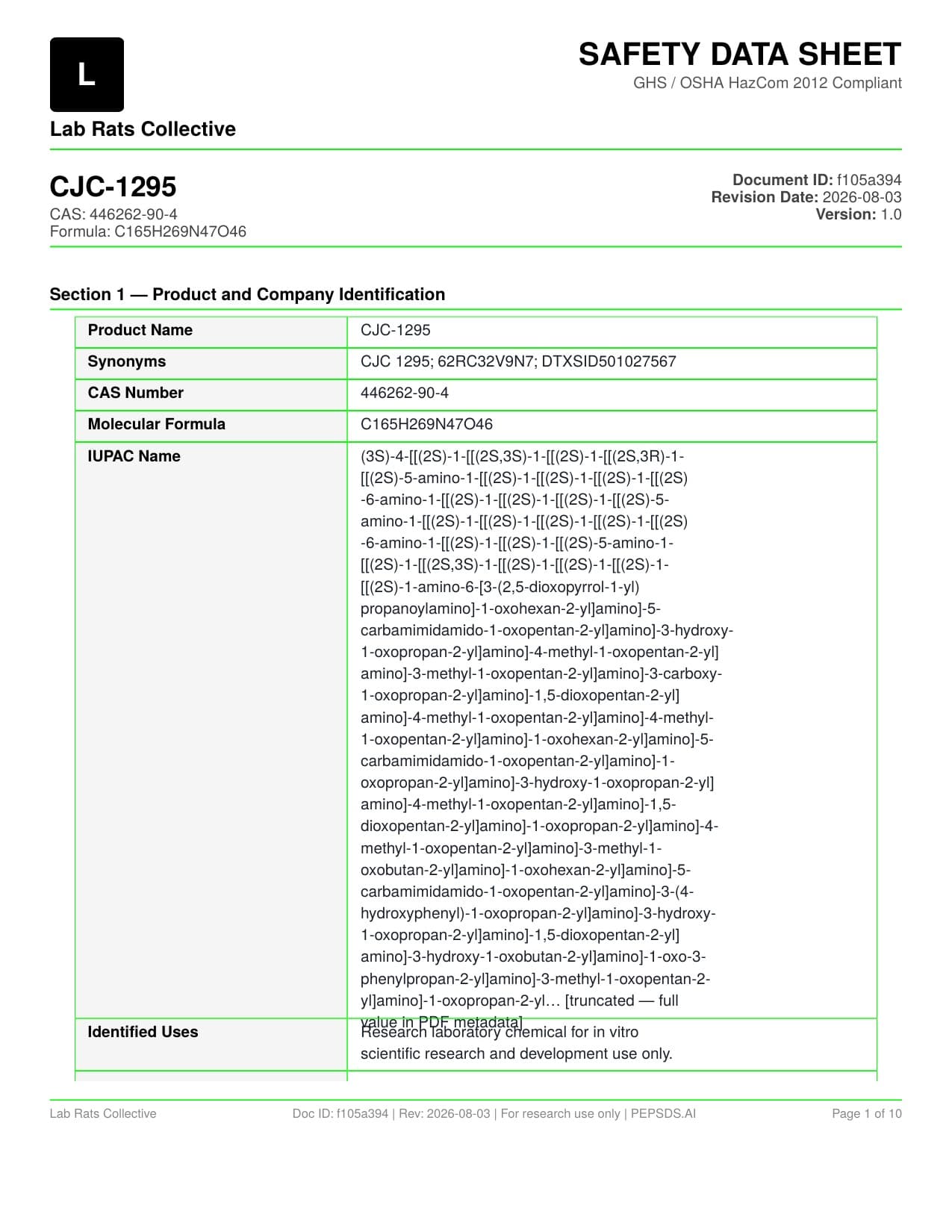 CJC-1295+IPA no DAC 10mg SDS